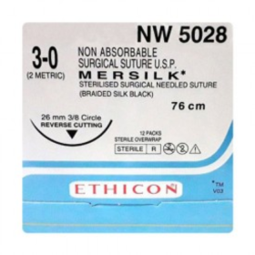 Mersilk Sutures USP 3-0 Circle Reverse Cutting Ethiprime NW 5028
