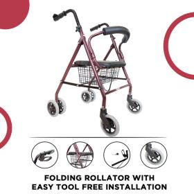 EASYCARE Folding Rollator with Easy Tool Free Installation (Get Active Stay Active ) 75kg Capacity