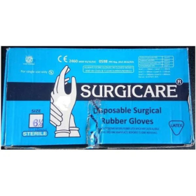 Surgicare Disposable surgical rubber gloves (pack of 25 pairs) (white, 6.5)