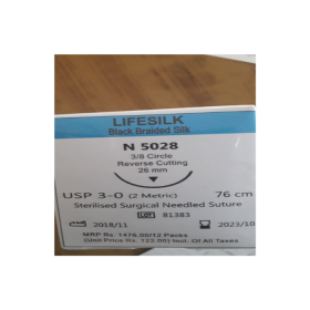Lifesilk Black Braided Silk 30mm 76cm Suture Needle - N5333