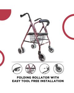 EASYCARE Folding Rollator with Easy Tool Free Installation (Get Active Stay Active ) 75kg Capacity